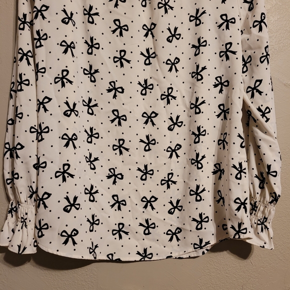 Talbots Smocked-Sleeve Bow Print Blouse - Picture 5 of 8